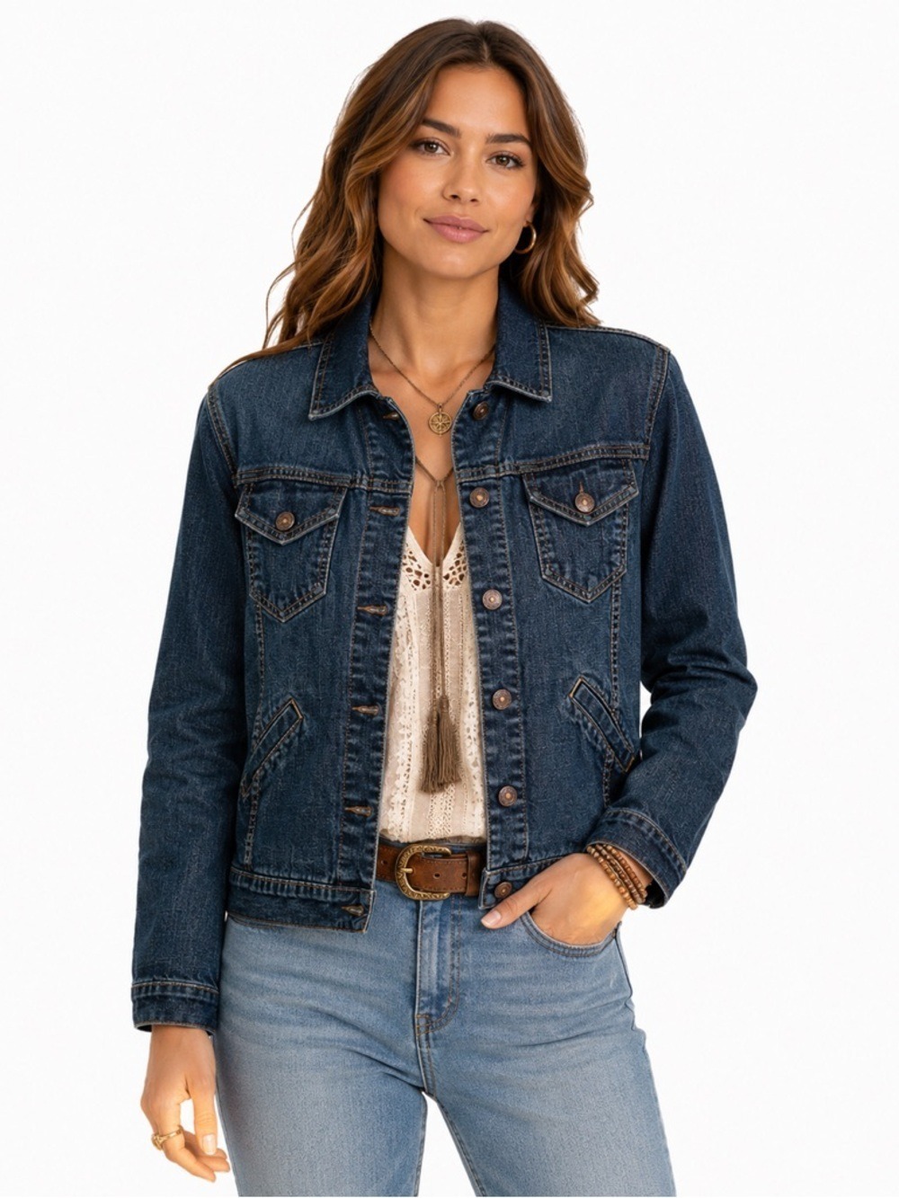 Levis Size Medium Button Up Dark Wash Collared Blue Jean Jacket